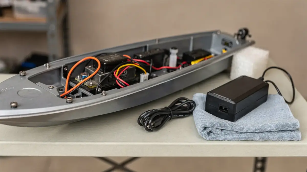 RC Boot gelagert mit getrenntem Akku, Elektronik und geschütztem Rumpf