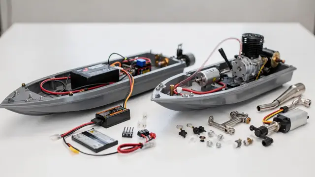 RC Boot: Elektro- und Verbrenner-Antrieb im Vergleich auf einem Tisch
