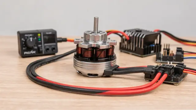 RC Brushless-Motor mit Regler und Elektronik auf Werkbank
