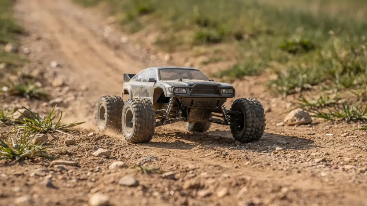 RC Offroad Auto auf einem Schotterweg im Gelände