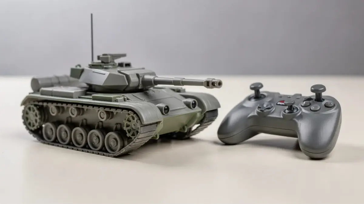 RC-Panzer für Anfänger mit Fernsteuerung auf einem Tisch
