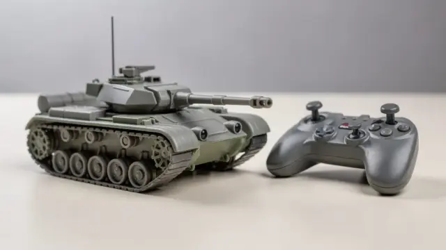 RC-Panzer für Anfänger mit Fernsteuerung auf einem Tisch