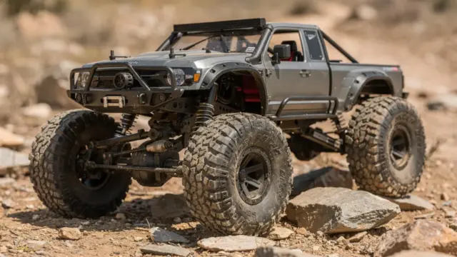 RC Truck Crawler auf einem Trial-Kurs mit Felsen und groben Reifen, passend zum Thema Unterschiede, Technik und Einsatz